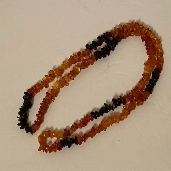 NECKLACE AMBER CHIPS HONEY GOLD AND CHERRY RED RUSTIC NATURAL BALTIC 24” - Picture 3 of 9